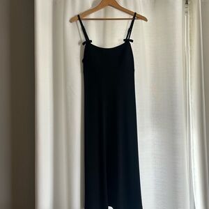 Elegant Black Midi Dress with Spaghetti Straps with Bows